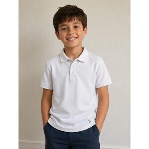 Boden Boys White Polo Shirt  Embroidered Dog Size 10-12 Classic Tee Casual Polo